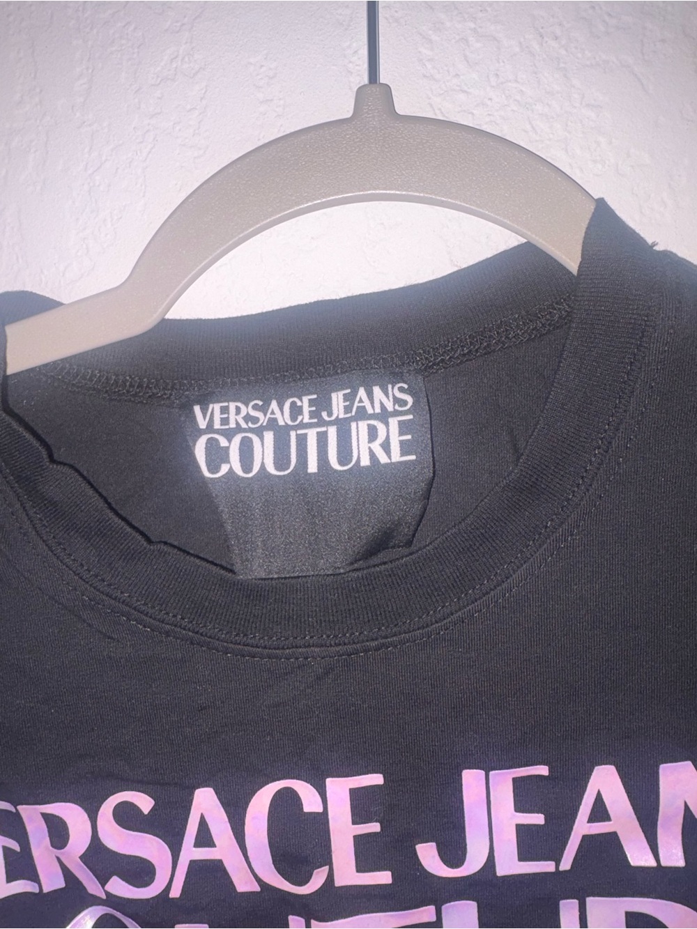 Versace Jeans Couture Black Tee with Pink Logo - Picture 2 of 3